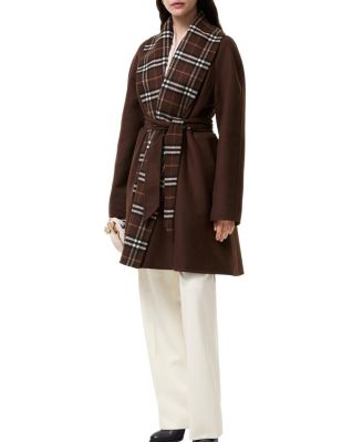 Check Trim Wool Wrap Coat
