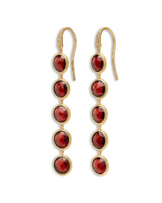 18K Yellow Gold Jaipur Color Garnet & Diamond Linear Drop Earrings