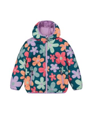 Girls' Floral Quilted Hooded Zip Pocket Mid-Season Jacket - Big Kid