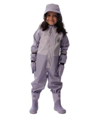 Girls' Waterproof Hooded Reflective Rain One Piece - Little Kid