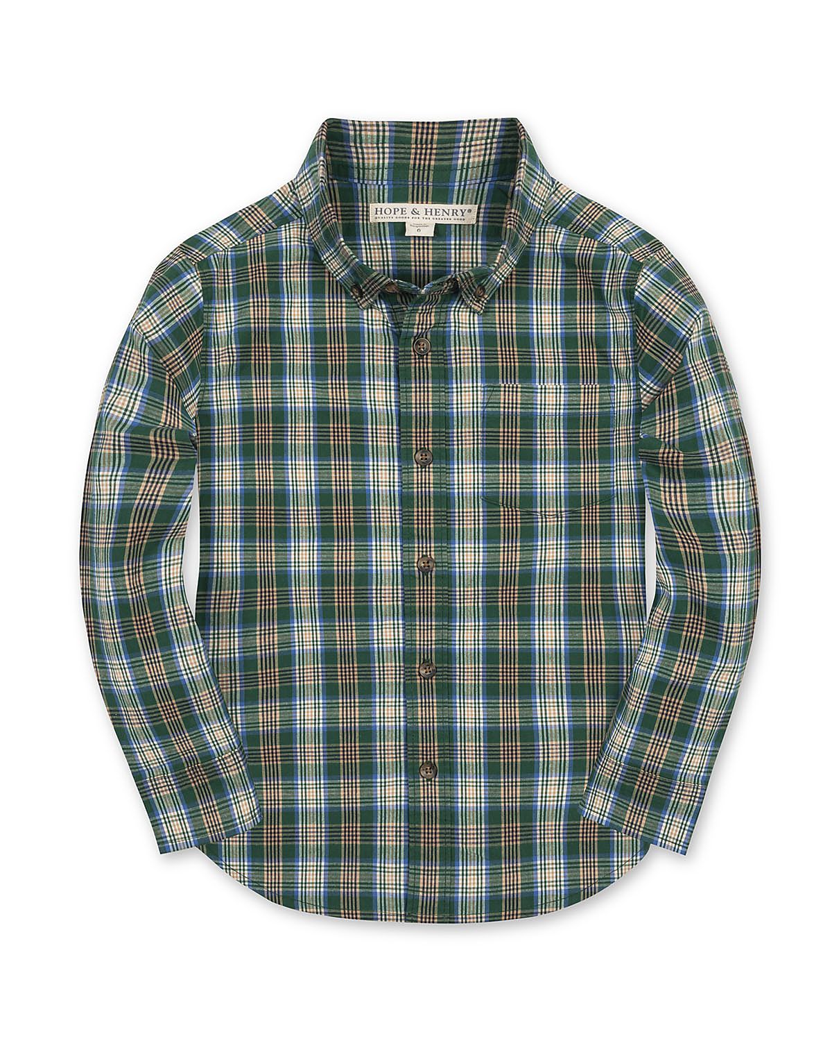 Hope & Henry Boys' Organic Long Sleeve Stretch Poplin Shirt - Little Kid, Big Kid