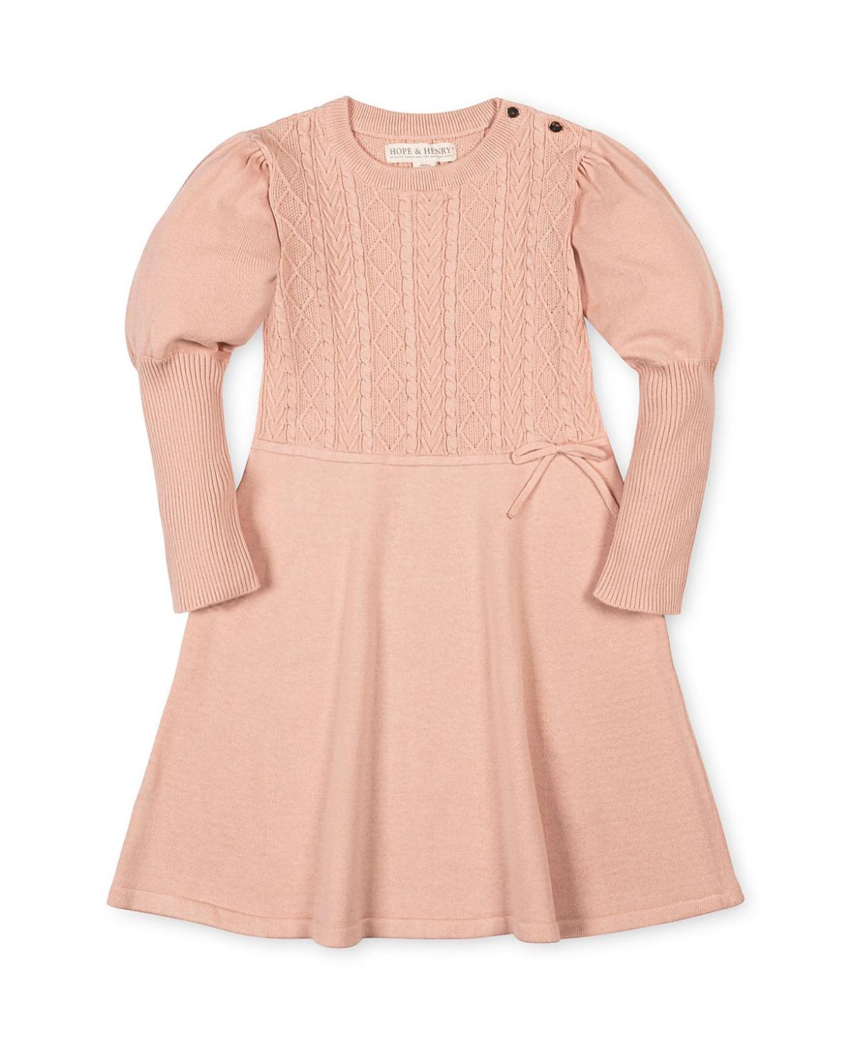 Hope & Henry Girls' Organic Long Sleeve Cable Bodice Sweater Dress - Little Kid, Big Kid