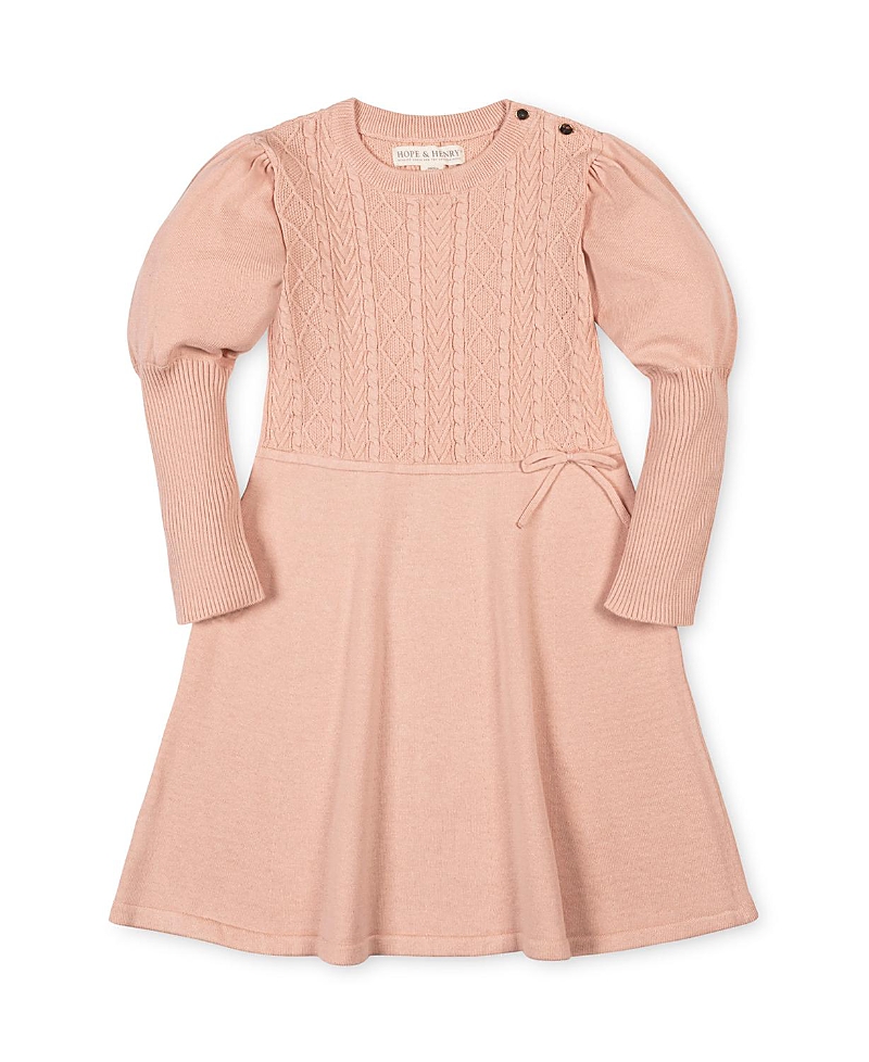 Hope & Henry Girls' Organic Long Sleeve Cable Bodice Sweater Dress - Little Kid, Big Kid