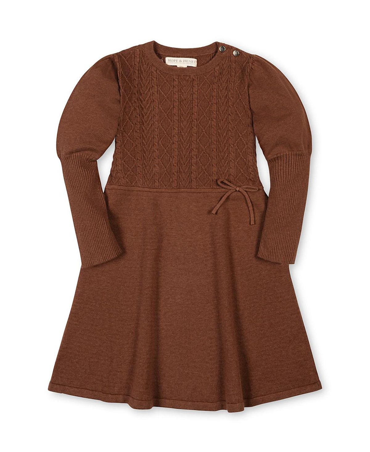 Hope & Henry Girls' Organic Long Sleeve Cable Bodice Sweater Dress - Little Kid, Big Kid