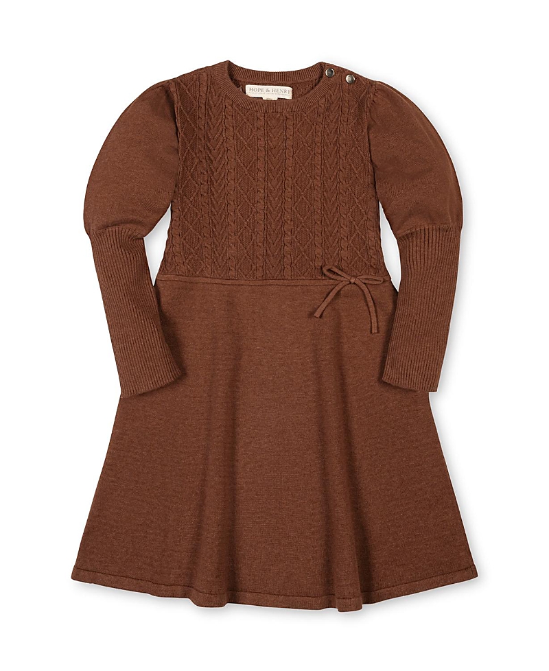 Hope & Henry Girls' Organic Long Sleeve Cable Bodice Sweater Dress - Little Kid, Big Kid