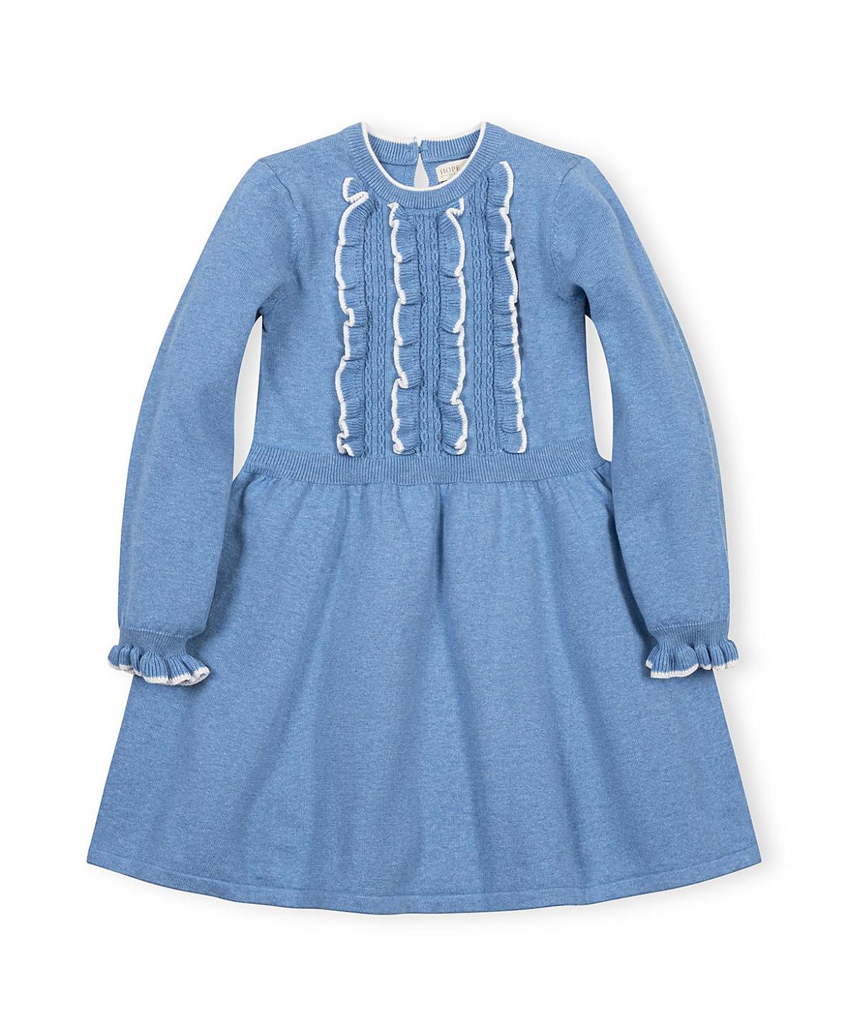 Hope & Henry Girls' Organic Ruffle Bodice Sweater Dress - Little Kid, Big Kid