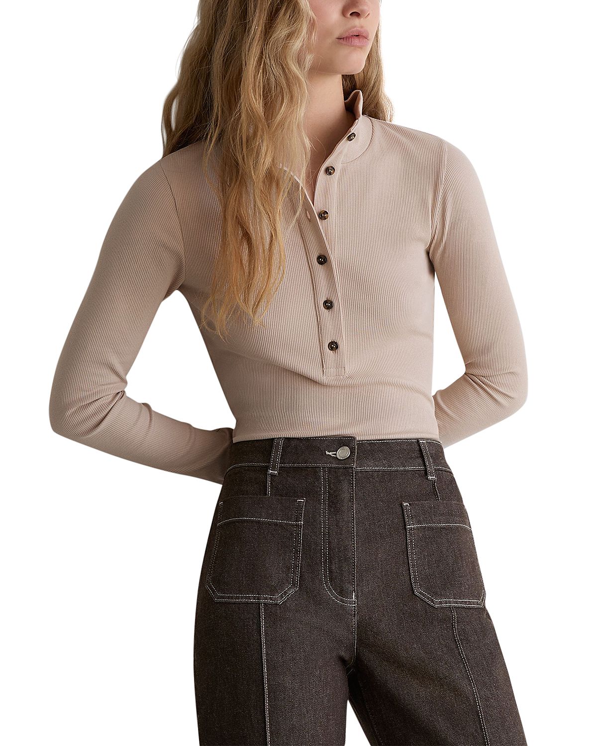 Reiss Ida Cotton Stretch Ribbed Top