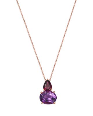 Amethyst Duo Pendant Necklace in 14K Rose Gold, 16-18"