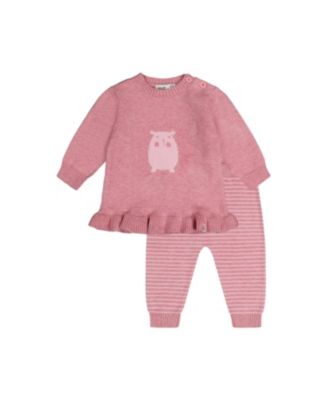 Girls' Knitted Hedgehog Ruffle Top and Striped Pants Set - Baby