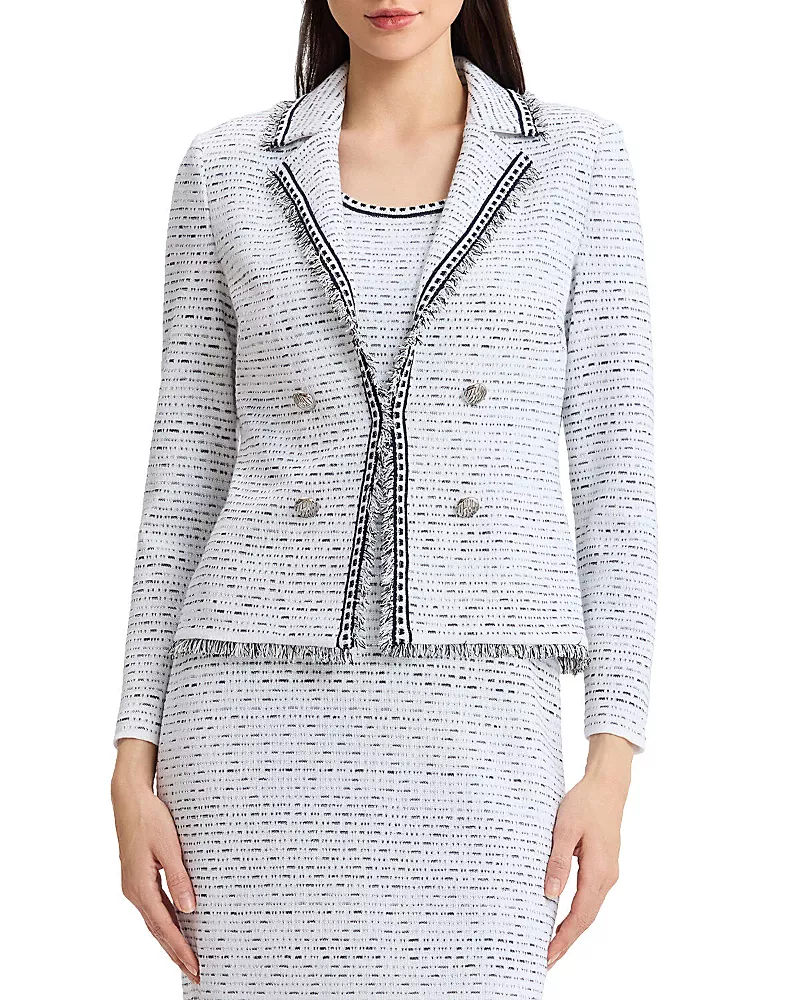 Ming Wang Heritage Eyelash Trim Lapel Collar Knit Jacket