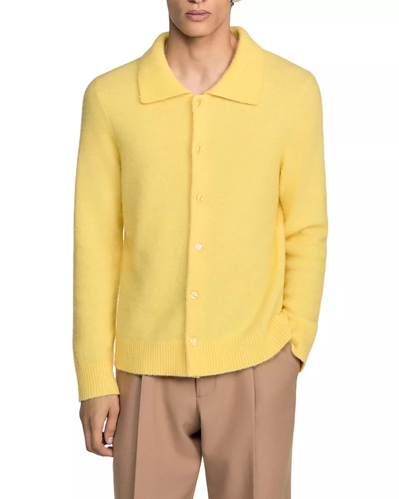 Sandro Bold Collar Button Down Cardigan Sweater