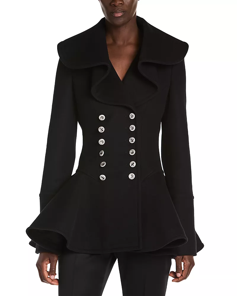 McQueen Double Breasted Flared Wool Coat