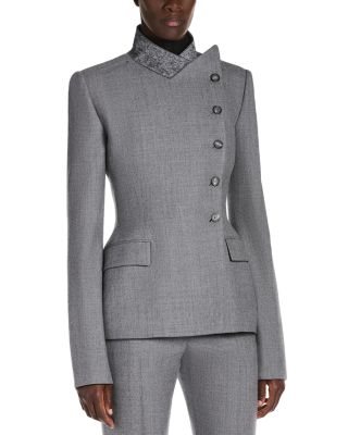 Wool Pinstripe Button Front Jacket 