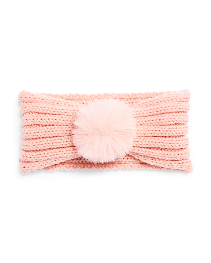 Surell Girls' Knit Headband With Faux Fur Pom - Big Kid In Pink