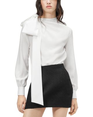 Asymmetric Tie Neck Silk Shirt