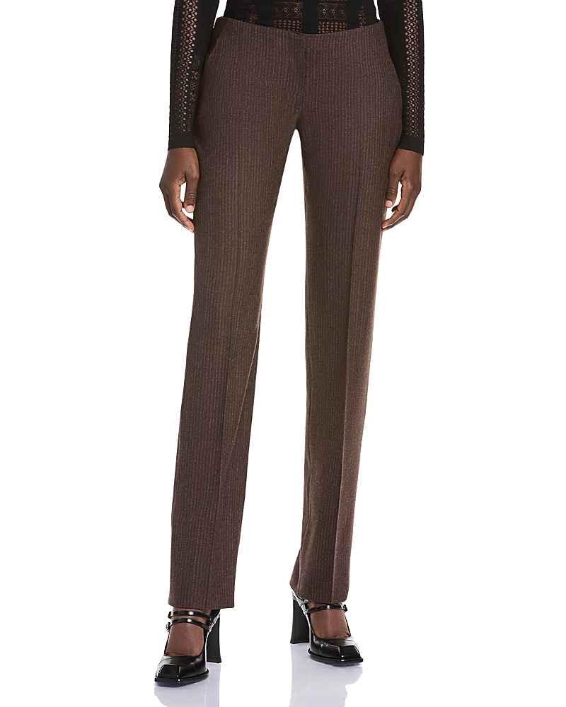 McQueen Wool Pinstripe Straight Leg Pants