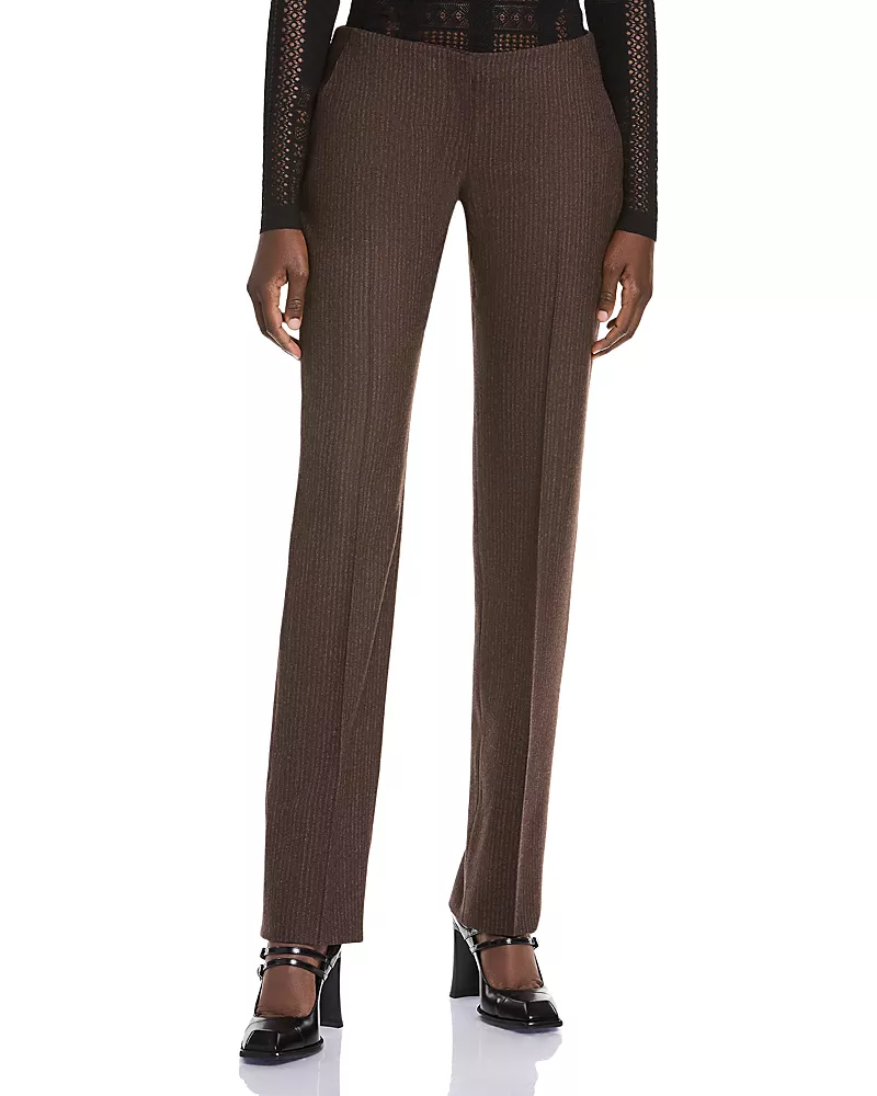 McQueen Wool Pinstripe Straight Leg Pants