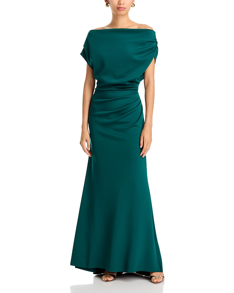 Aqua Draped Off-the-Shoulder Gown - Exclusive