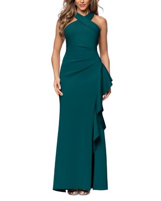 Scuba Ruffle Halter Gown - Exclusive