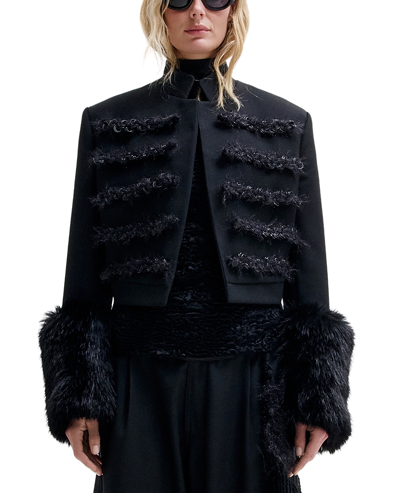 Darkpark Napoleon Wool-Blend Faux Fur Trim Jacket