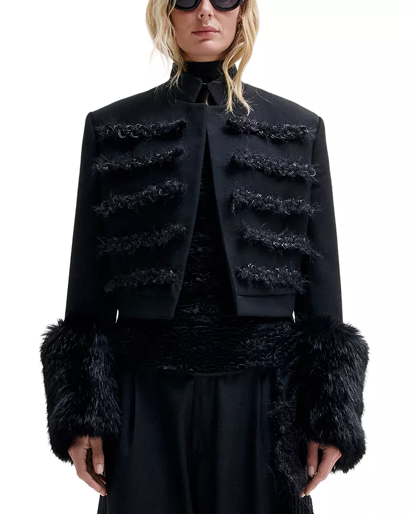 Darkpark Napoleon Wool-Blend Faux Fur Trim Jacket