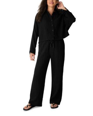 Cropped Classic Collar Dolman Sleeve Jacket & Drawstring Straight Leg Pants