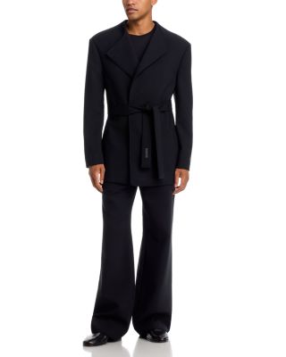 Wool Stretch Belted Jacket & Flared Flat Front Pants