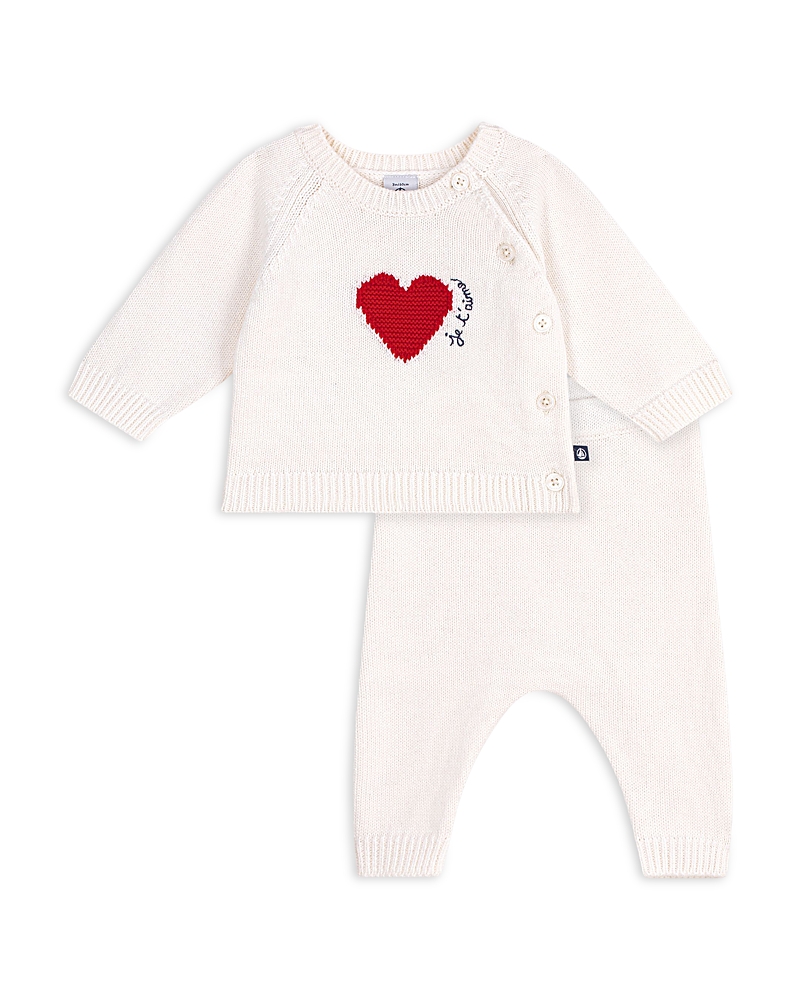 Petit Bateau Girls' Wool & Cotton Heart Sweater & Pants Set - Baby