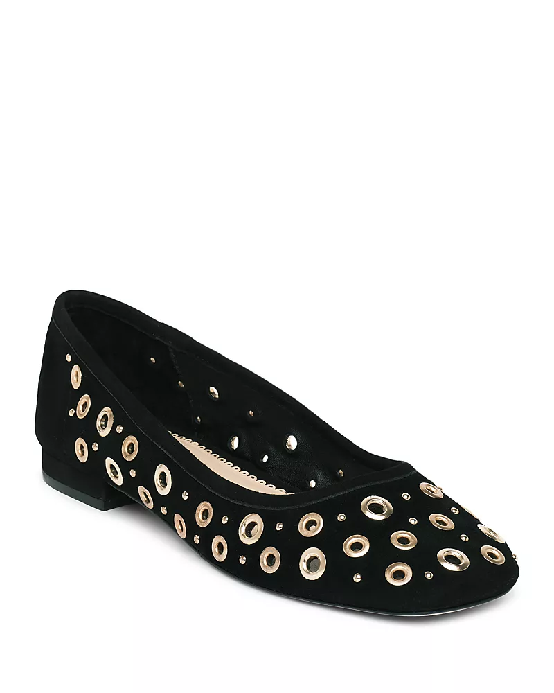 Cinq a Sept Women's Ivy Mixed Hardware Suede Ballet Flats