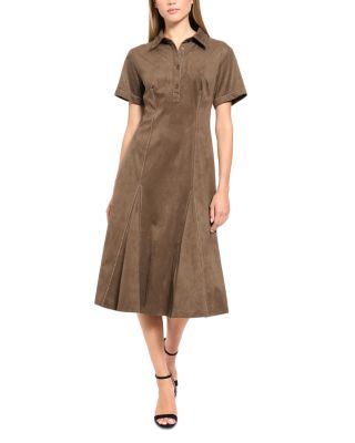 Faux Suede Short Sleeve Midi Shirt Dress