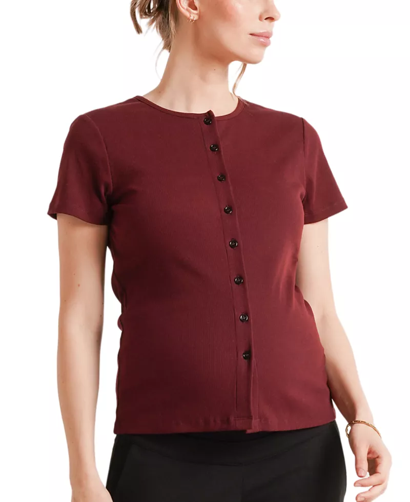 Nom Maternity Avery Button-Front Nursing Ribbed Tee
