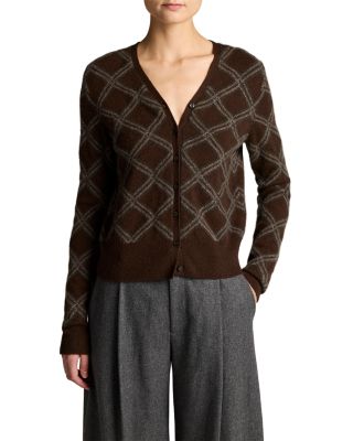 Cashmere Diamond Plaid Long Sleeve Cardigan
