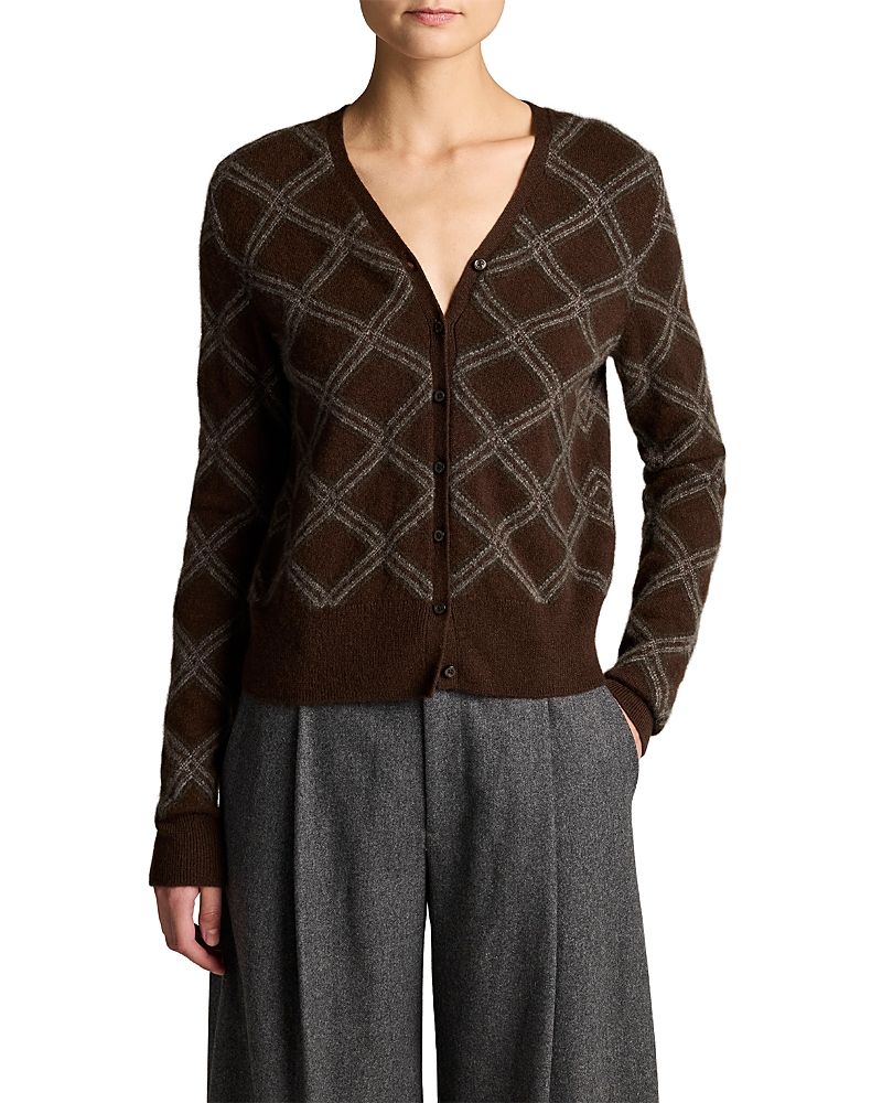 Vince Cashmere Diamond Plaid Long Sleeve Cardigan