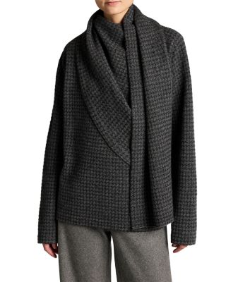 Wool & Cashmere Draped Scarf Houndstooth Sweater