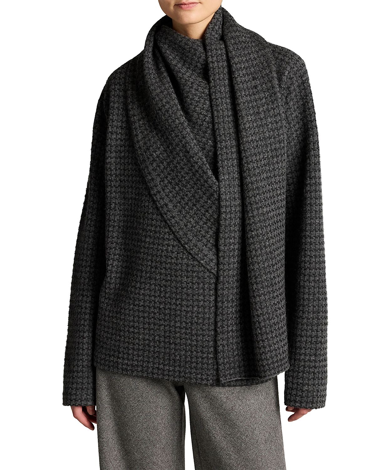 Vince Wool & Cashmere Draped Scarf Houndstooth Sweater