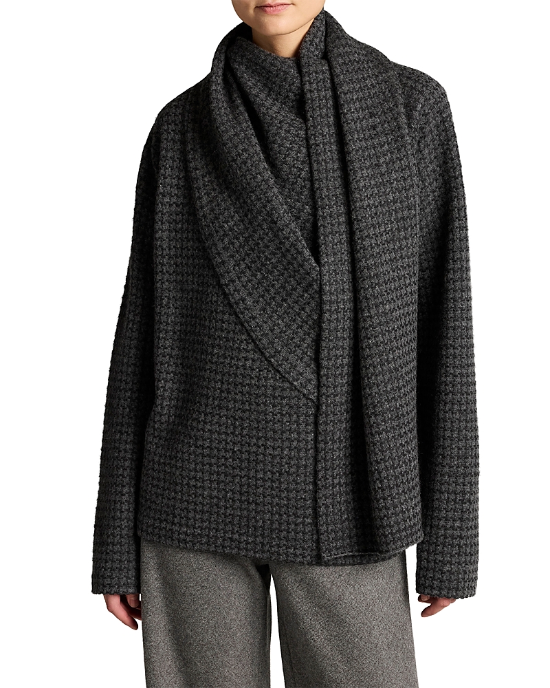 Vince Wool & Cashmere Draped Scarf Houndstooth Sweater