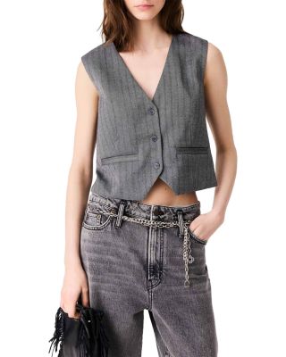 Livalus Rhinestone Pinstriped Vest