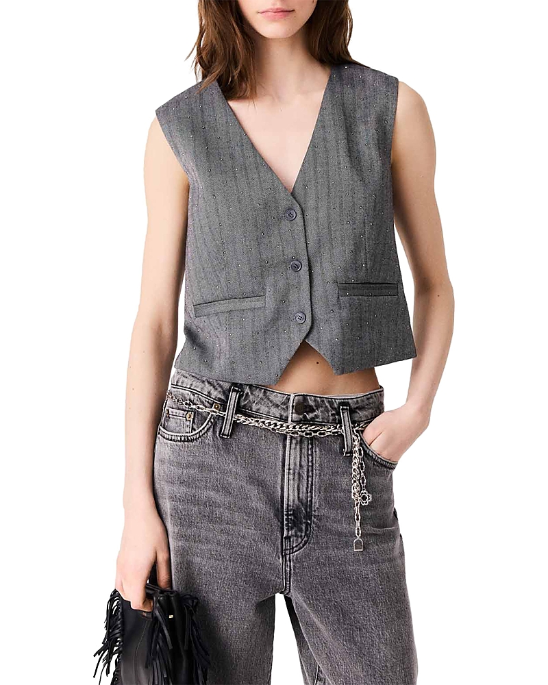 Maje Livalus Rhinestone Pinstriped Vest