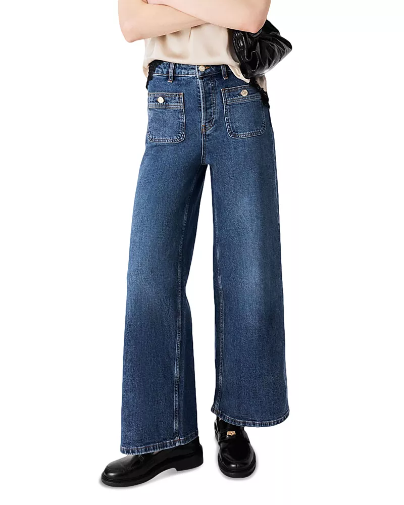 Maje Prairo High Rise Wide Leg Jeans in Blue