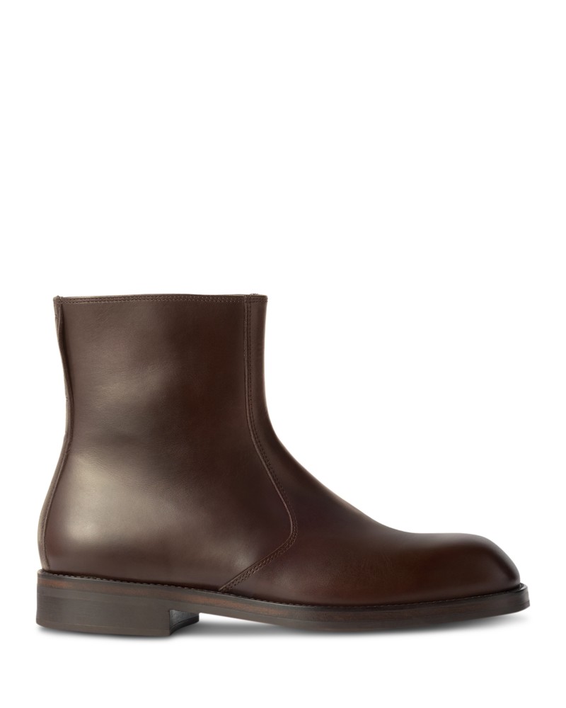 Lemaire Men's Leather Zip Up Boots in Chocolate