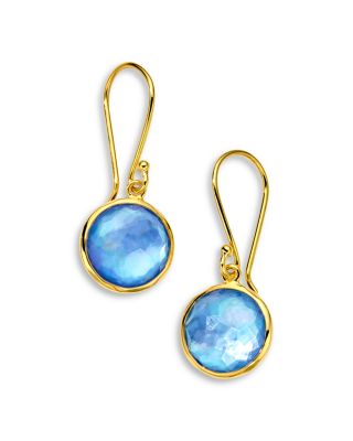 18K Yellow Gold Lollipop Lapis, Mother of Pearl, & Crystal Triplet Bezel Drop Earrings