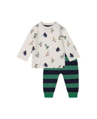  Boys' Dinosaur Long Sleeve T-Shirt & Striped Fleece Pants Set - Baby