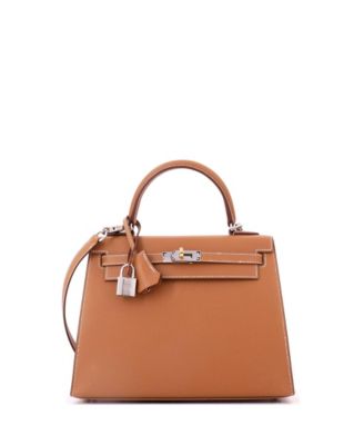 Kelly 25 Handbag Brown Epsom with Electrum Hardware