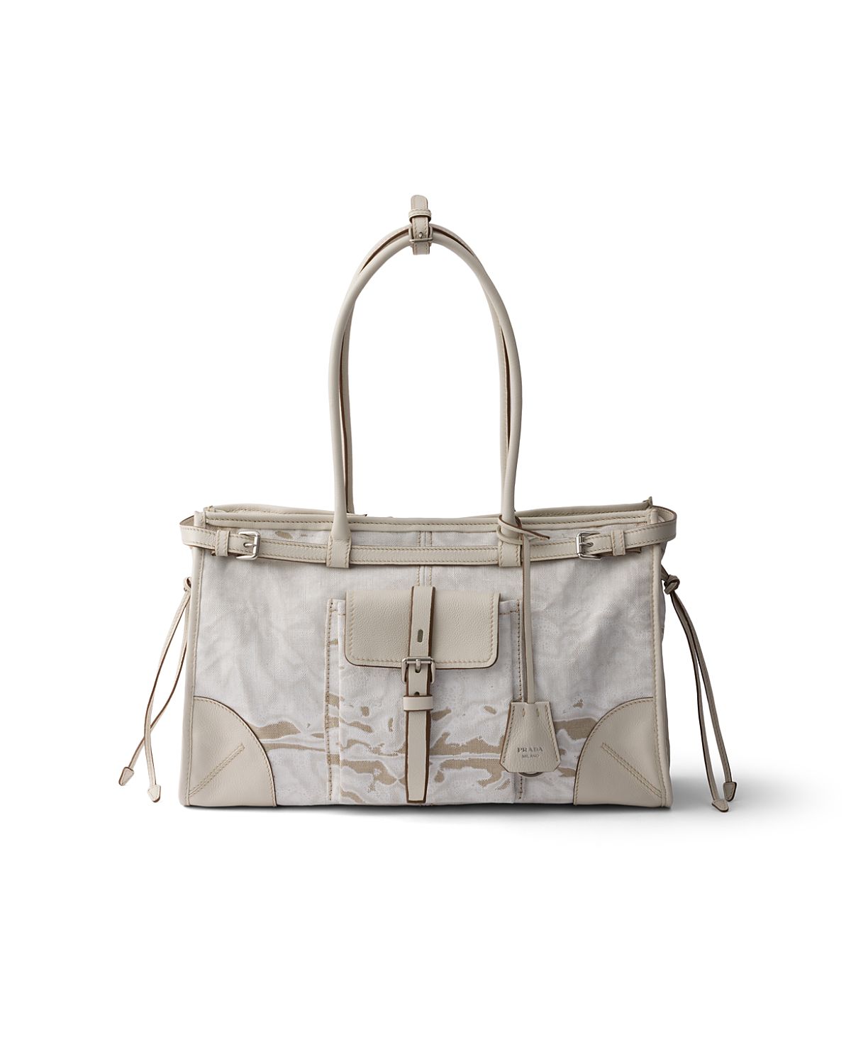 Prada Bonnie Large Printed Linen and Leather Handbag