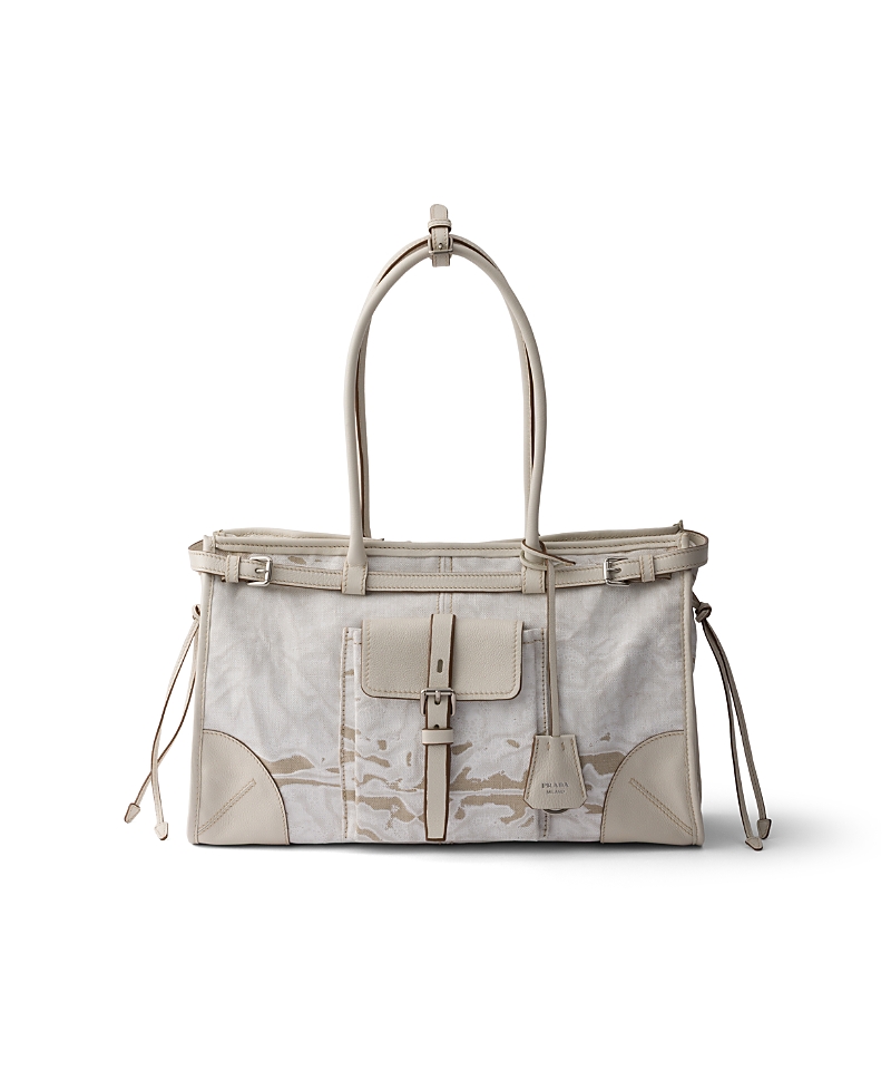 Prada Bonnie Large Printed Linen and Leather Handbag