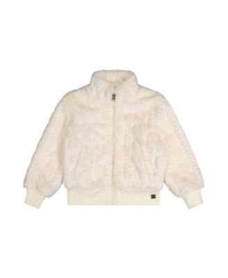 Girls' Faux Fur Jacquard Zip Ribbed Cuff Jacket - Big Kid