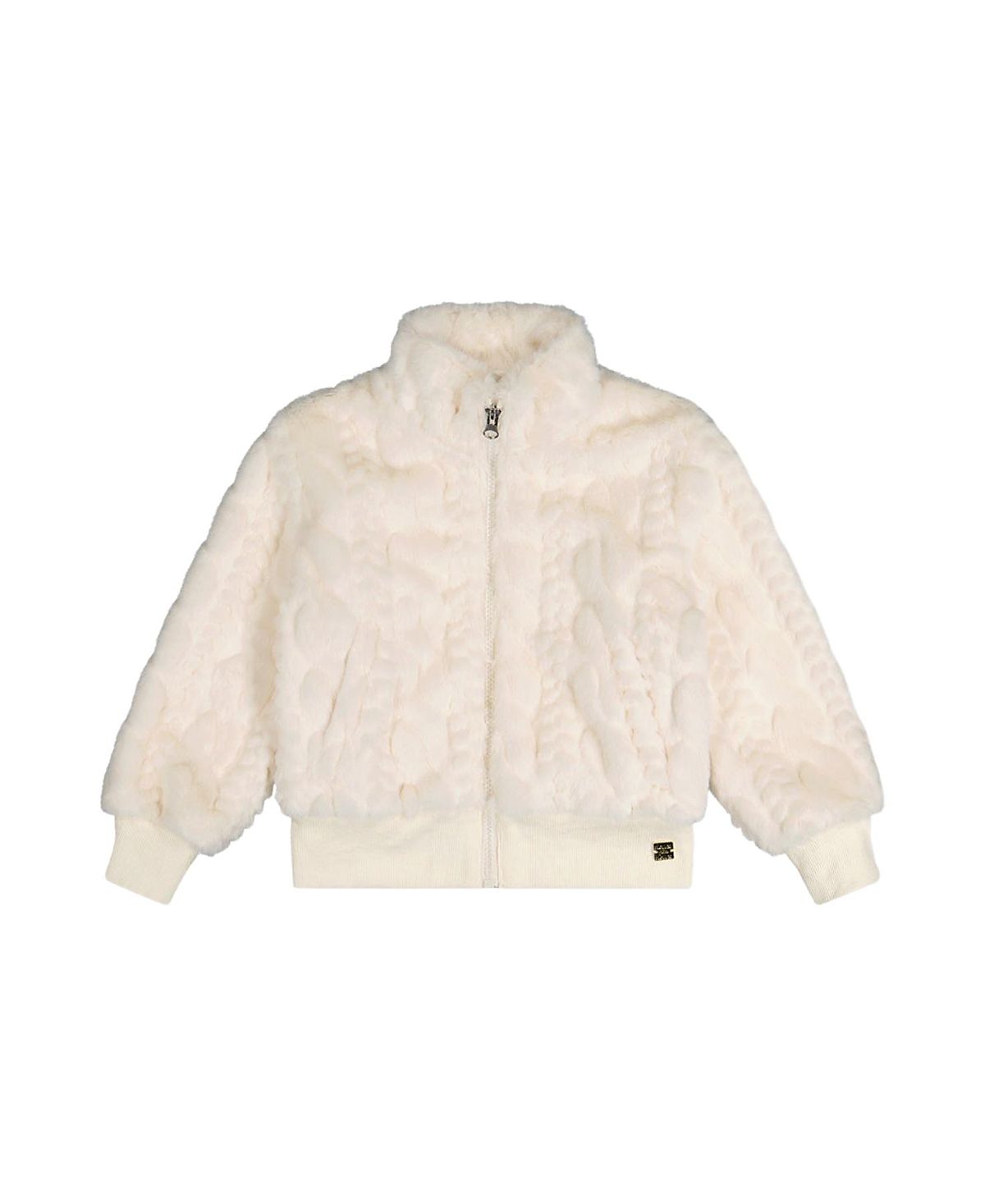 Deux par Deux Girls' Faux Fur Jacquard Zip Ribbed Cuff Jacket - Big Kid