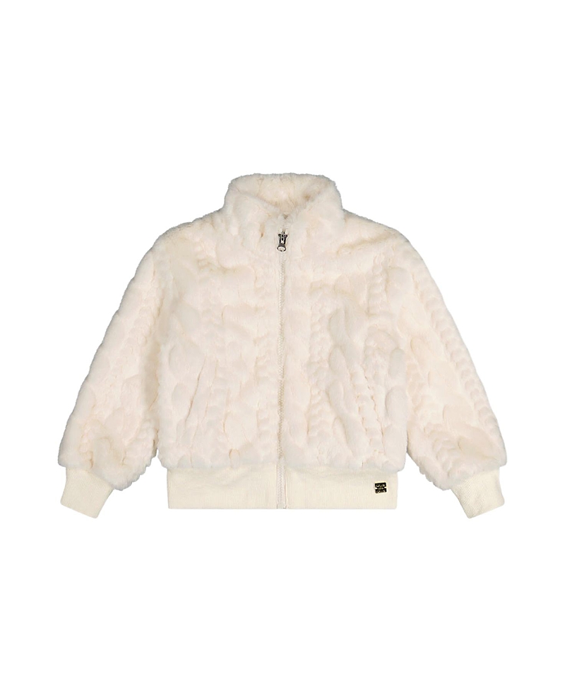 Deux par Deux Girls' Faux Fur Jacquard Zip Ribbed Cuff Jacket - Big Kid
