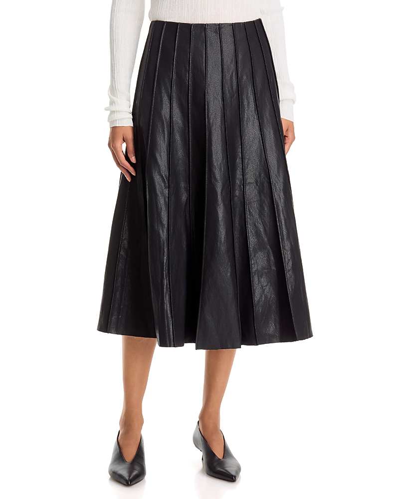 Single Thread Faux Leather Seamed Midi Skirt In Black