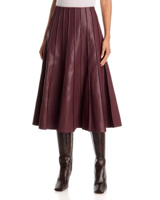 Single Thread Faux Leather Seamed Midi Skirt In Brown